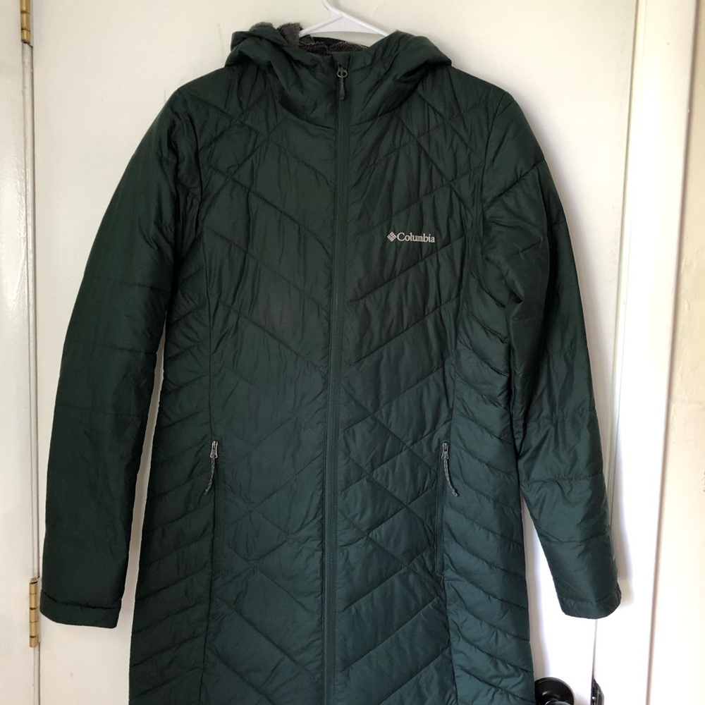 Columbia Size Small Women's Heavenly Long Hooded Ski Jacket Green